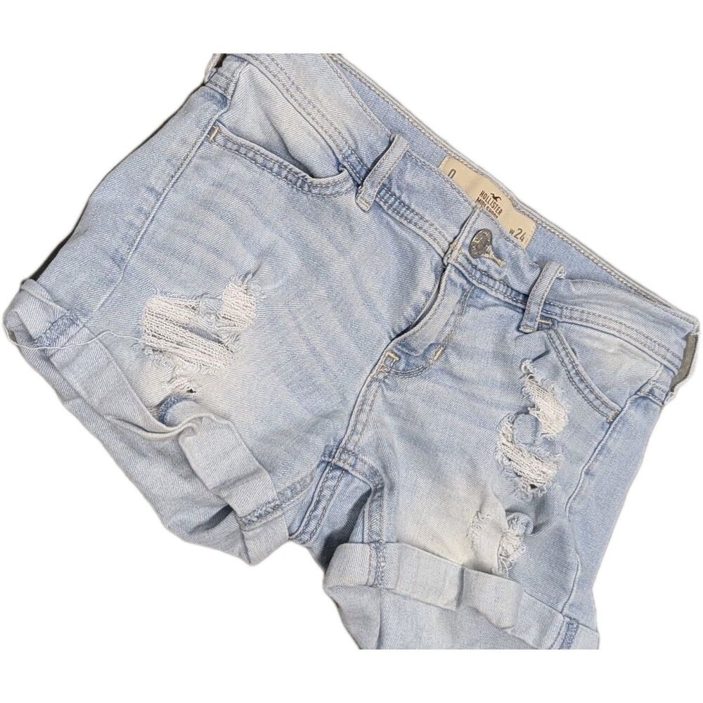 Hollister Size 0 Women's Light Blue Distress Midi Denim Jean Shorts